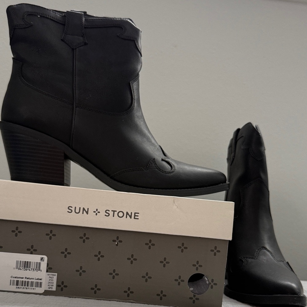 Sun + Stone Women's Western Black Heeled Boots